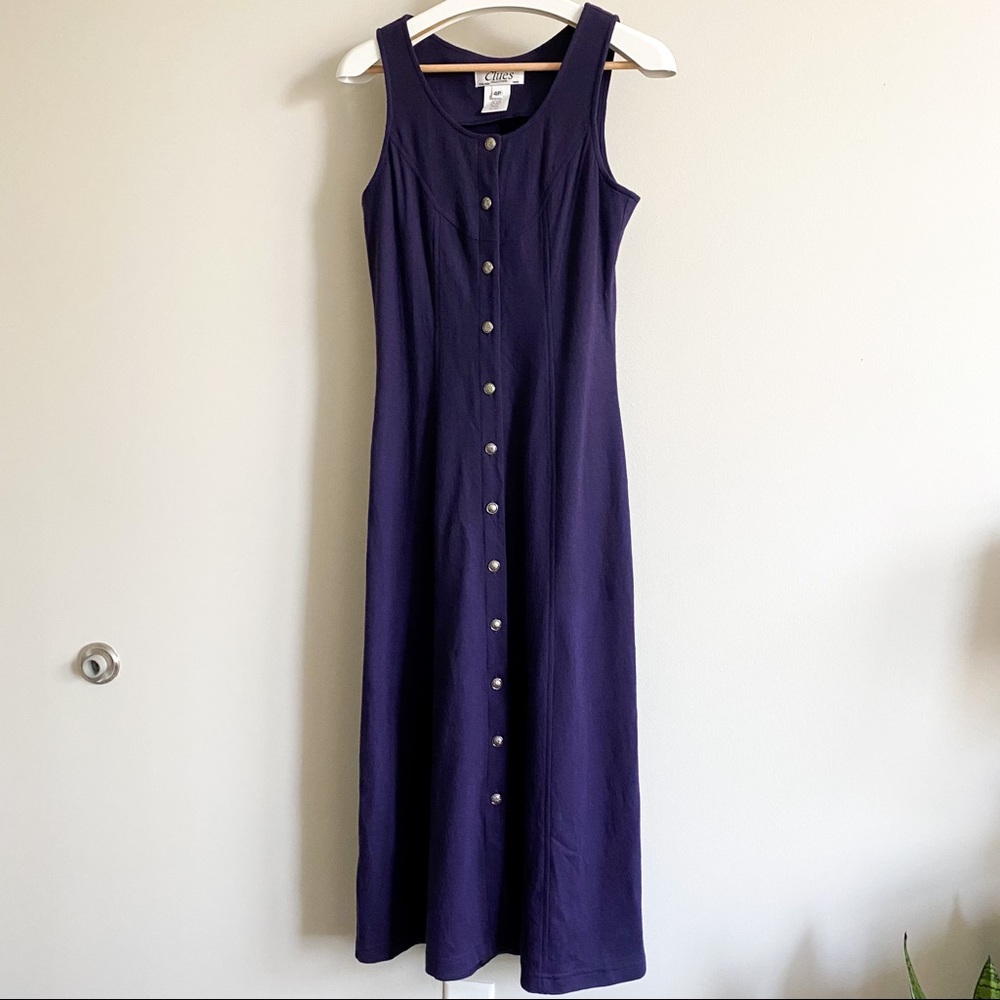 VINTAGE Clues Collections New York Paris 100% Wool Dark Purple Dress